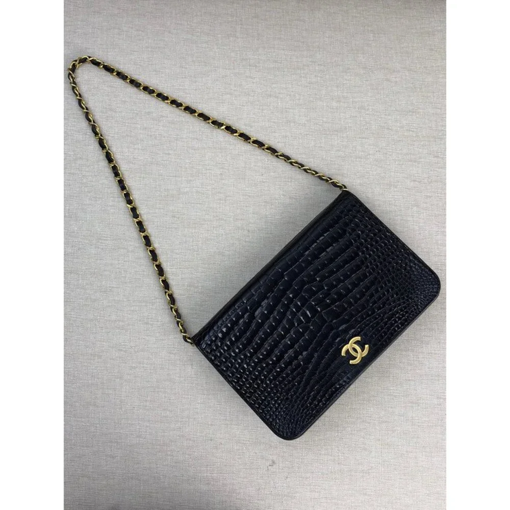 CHANEL Black Crocodile CC Flap Bag Small GHW